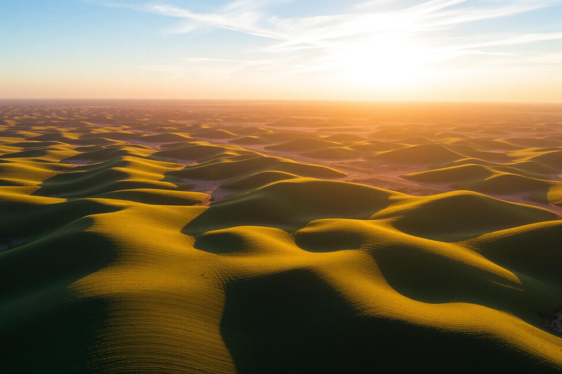 Aerial view of American land at golden hour